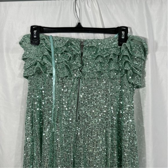 NEW $168 FREE PEOPLE [ 8 ] Frida Sequin Ruffle‎ Minidress in Island Sea Green - Picture 8 of 14